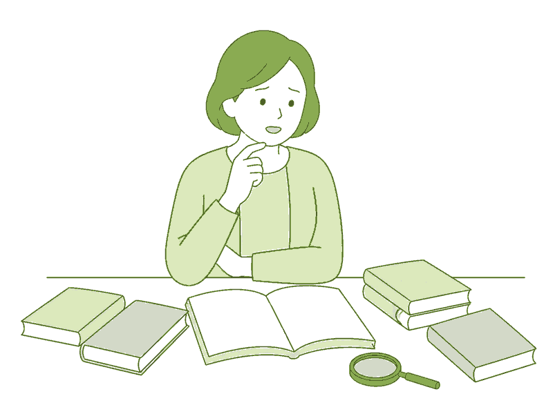 教材を選びかねている様子のイラスト