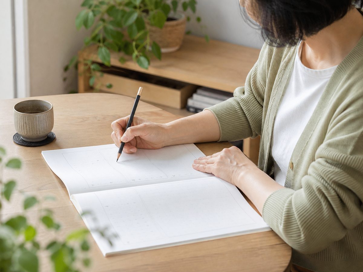 問題集に書き込みながら学習している様子